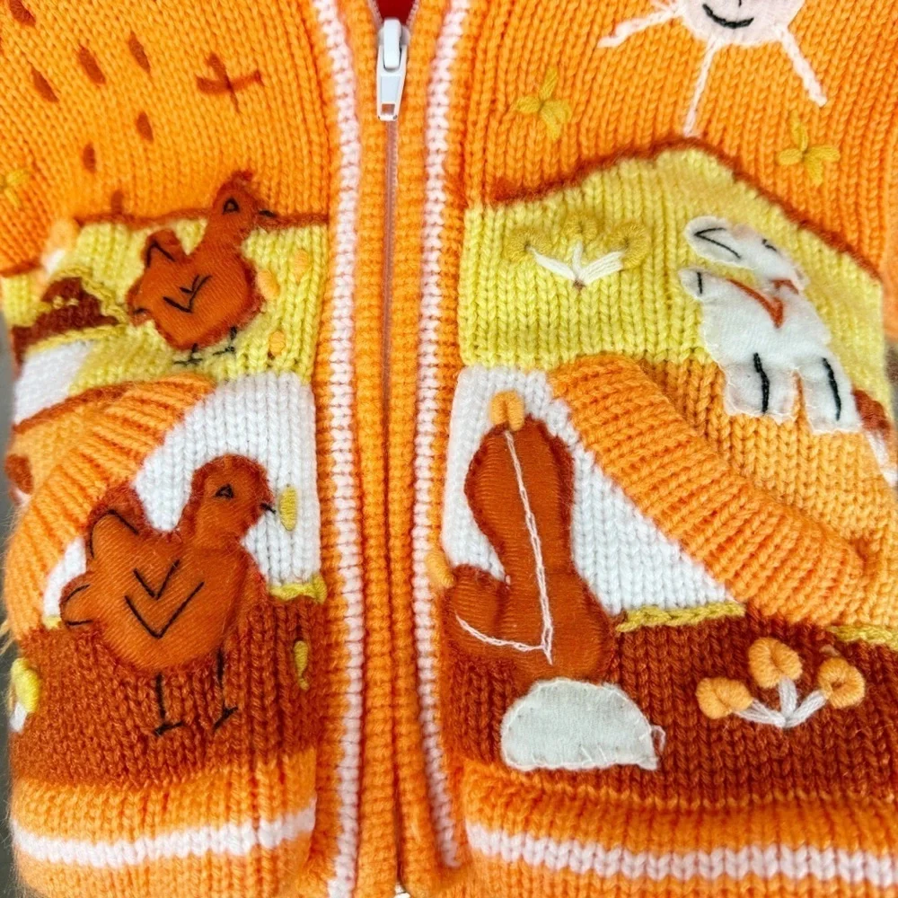 Artesanias INTY Handmade Bright Orange and Yellow Wool Stripe Farm Hoodie